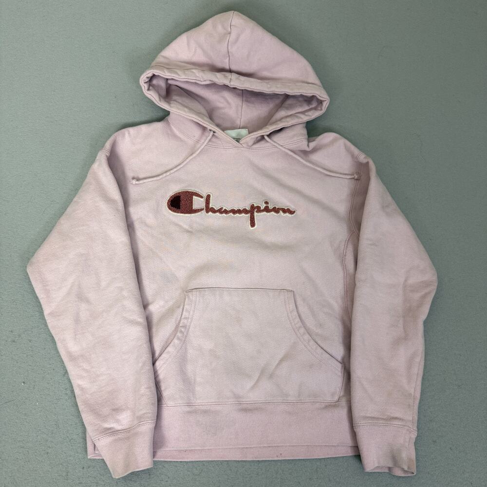 Champion Reverse Weave Hoodie Pink Script Logo Pullover Womens Medium